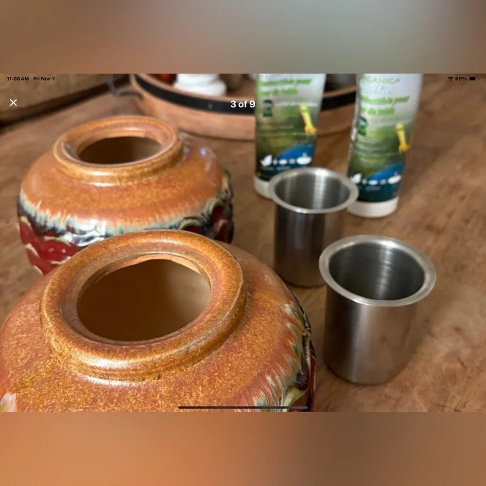 Ceramic Tabletop Fireplaces with Brown Glaze. Set of Two.